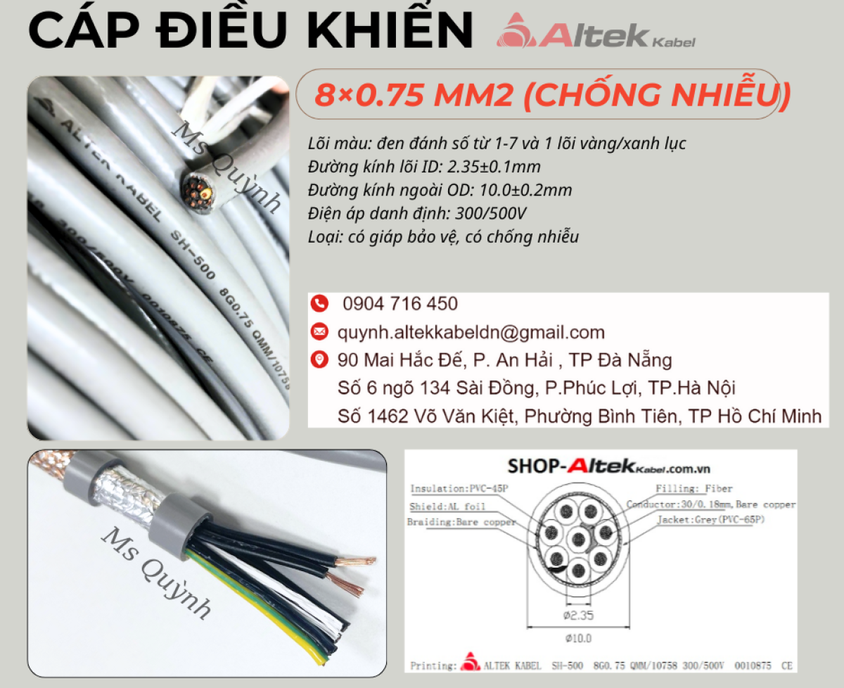 Cáp điều khiển có lưới Altek Kabel 8x0.75mm2 Hà Nội