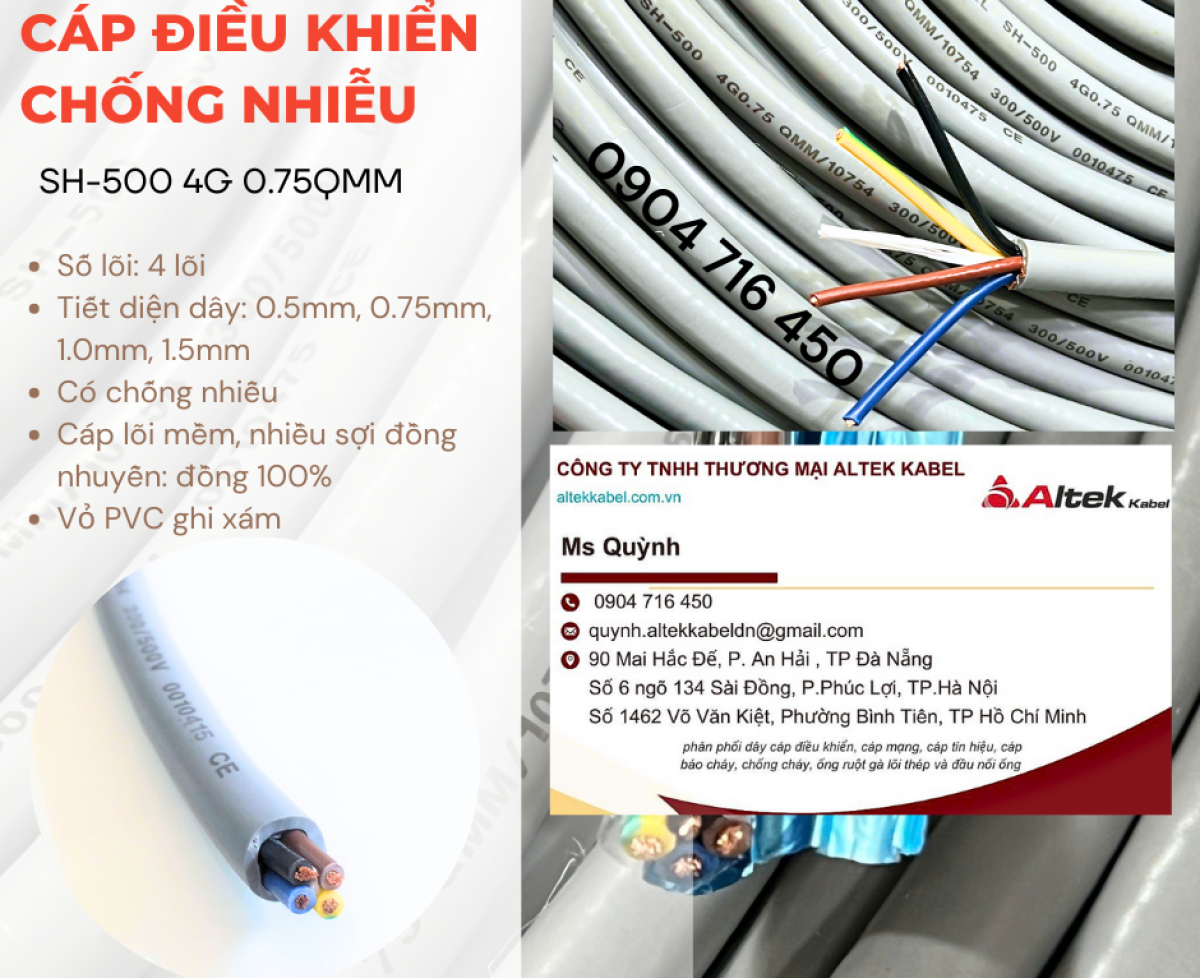 Cáp SH-500 4G 0.75QMM có lưới Altek Kabel Hà Nội, Đà Nẵng