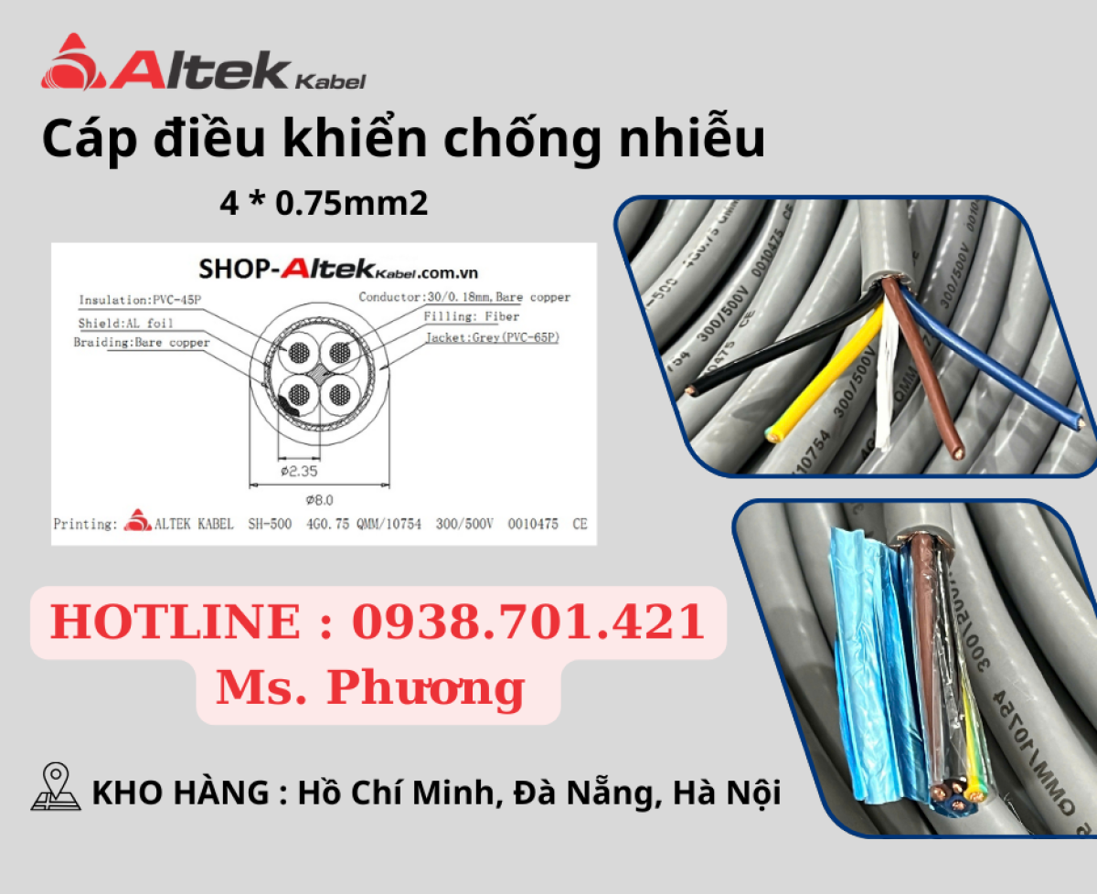 Cáp điều khiển có lưới chống nhiễu Altek Kabel 4G 0.75QMM