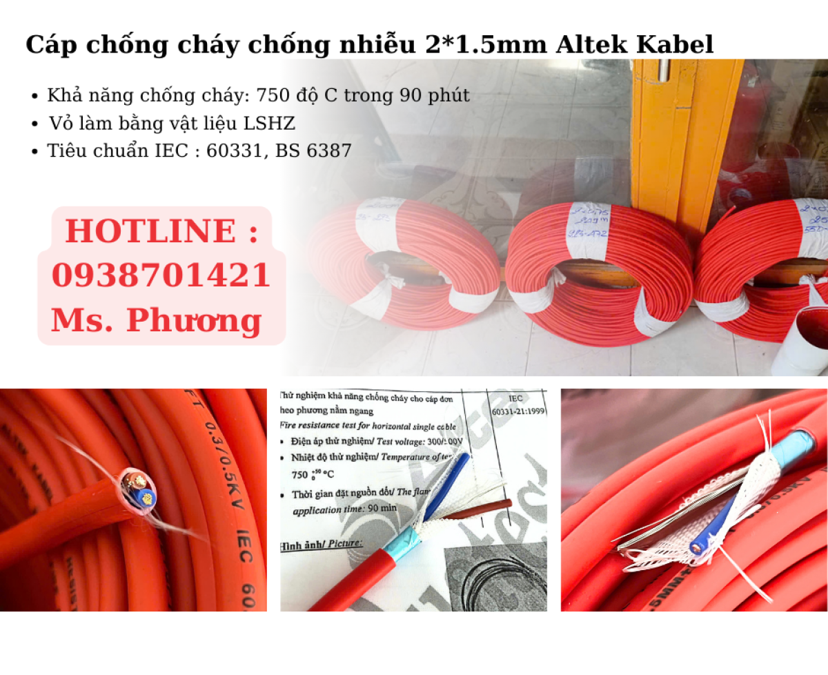 Cáp chống cháy chống nhiễu 2*1.5mm LSZH Altek Kabel