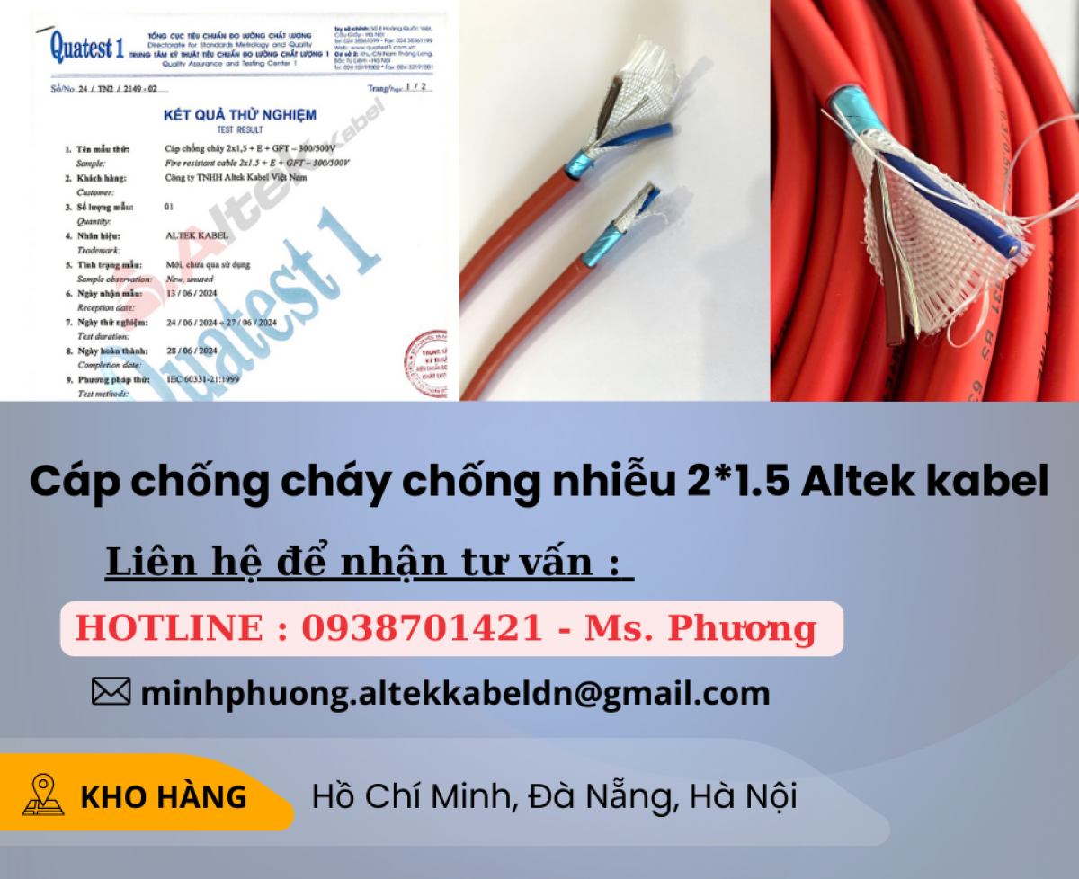 Cáp chống cháy chống nhiễu 2*1.5mm LSZH Altek Kabel