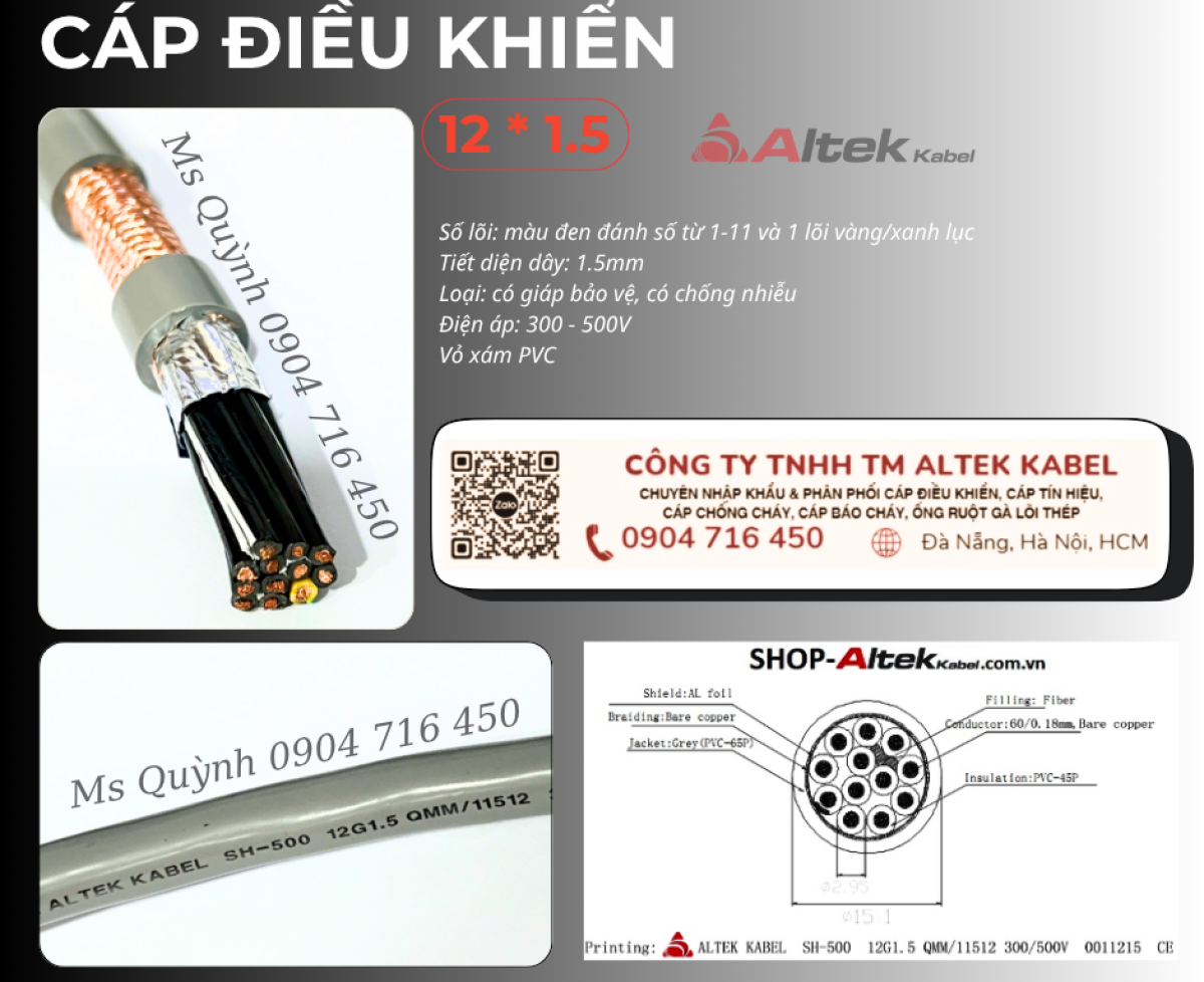 Cáp điều khiển bọc chống nhiễu Altek Kabel 12x1.5mm2 Hà Nội