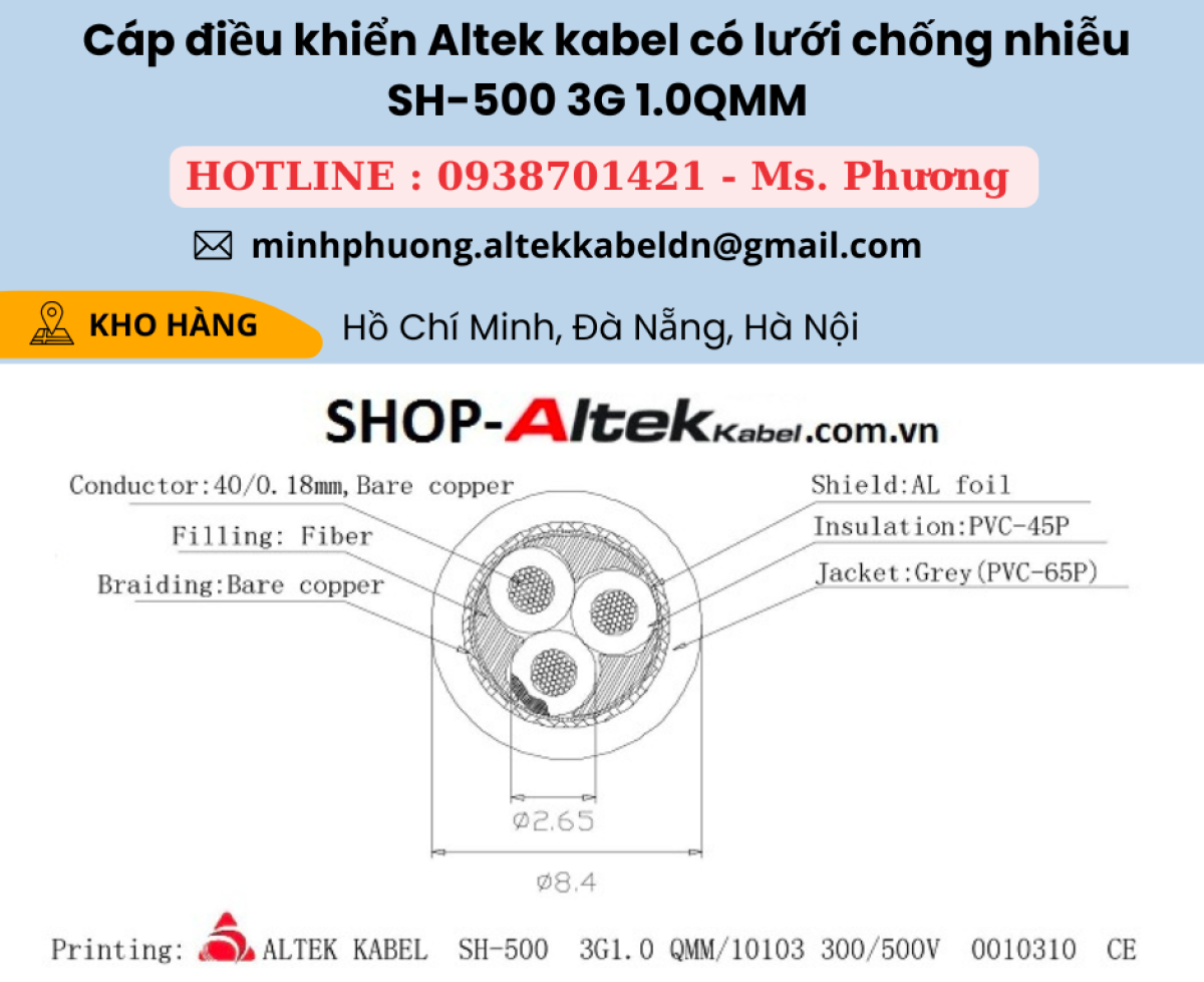 Cáp điều khiển Altek kabel có lưới chống nhiễu SH-500 3G 1.0QMM