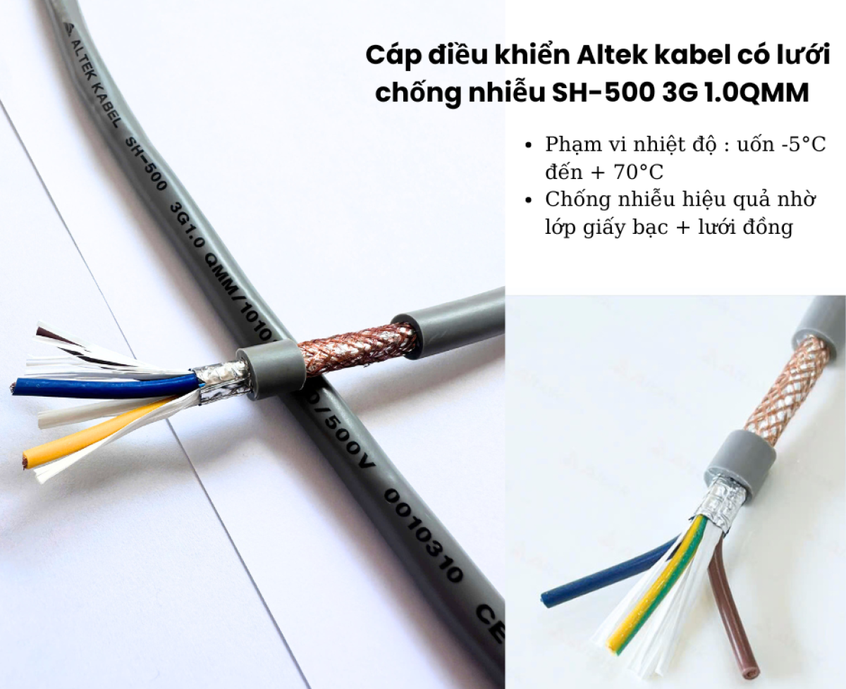 Cáp điều khiển Altek kabel có lưới chống nhiễu SH-500 3G 1.0QMM
