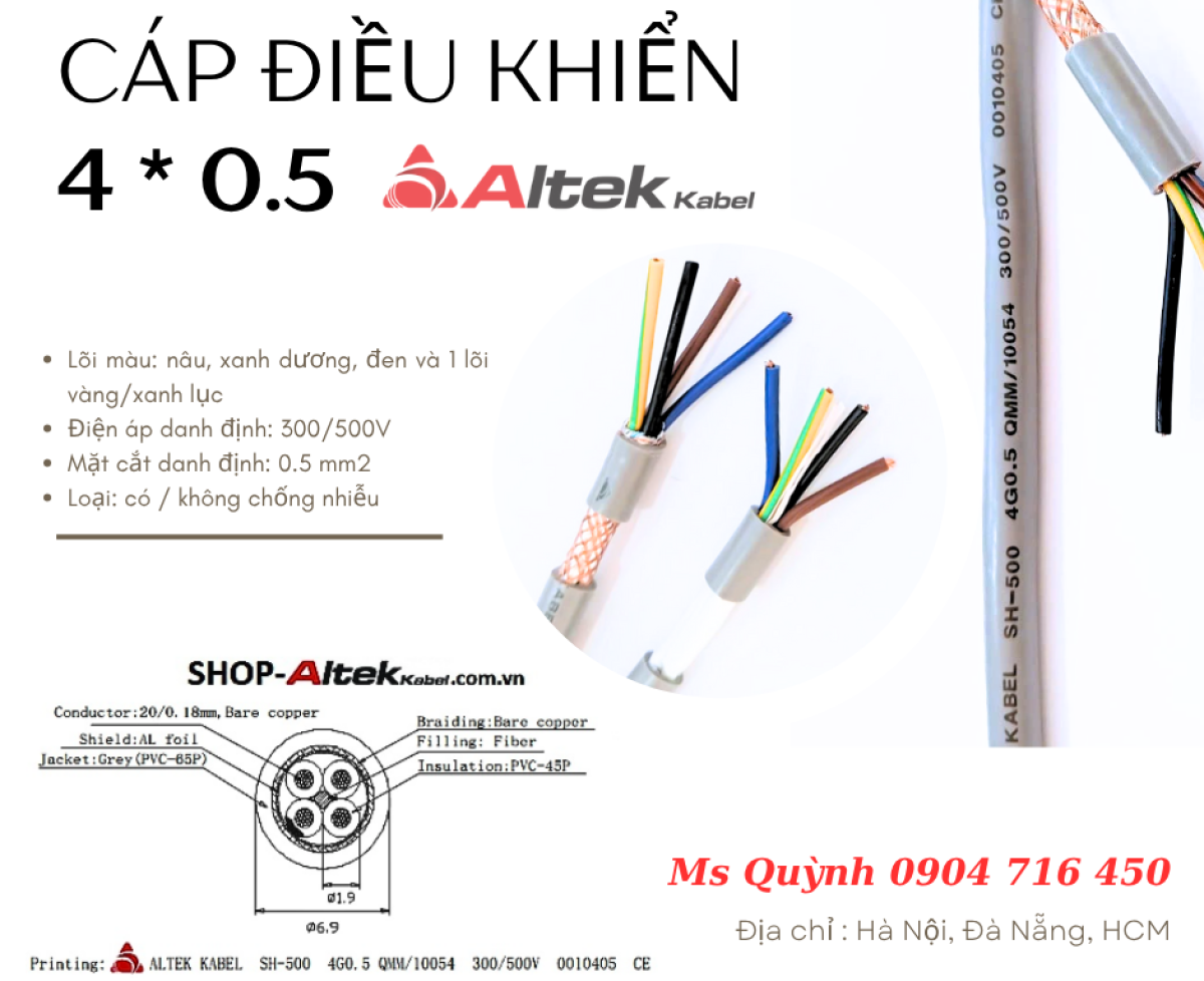 Cáp điều khiển chống nhiễu Altek Kabel 4x0.5mm2 Hà Nội