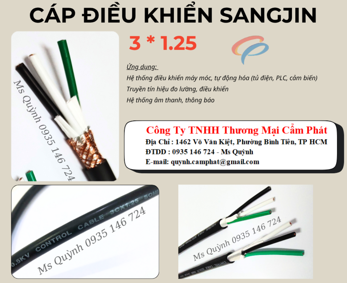 Cáp điều khiển 3 lõi 3 x 1.25 Sangjin Hồ Chí Minh