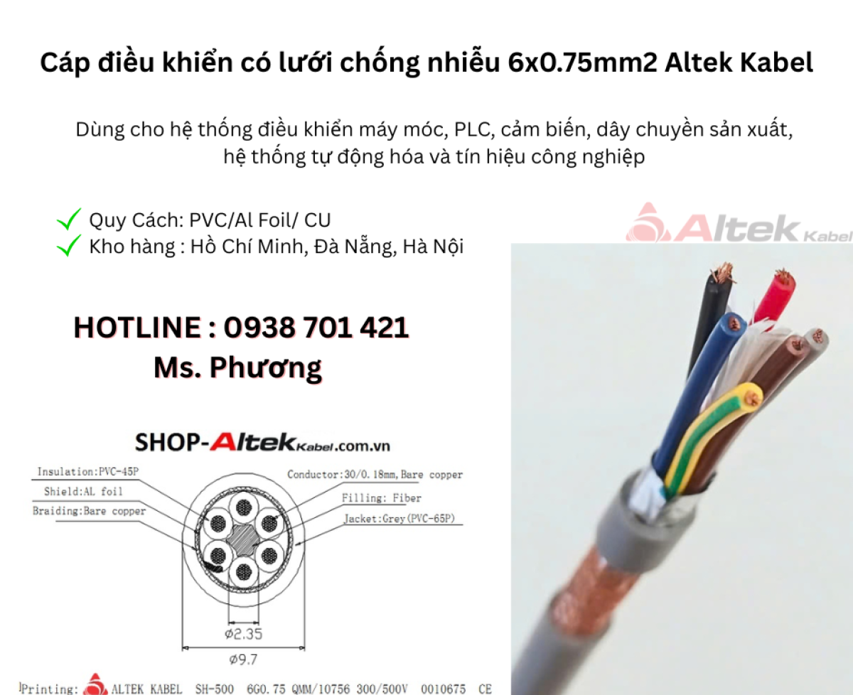 Cáp điều khiển có lưới chống nhiễu 6x0.75mm2 Altek Kabel