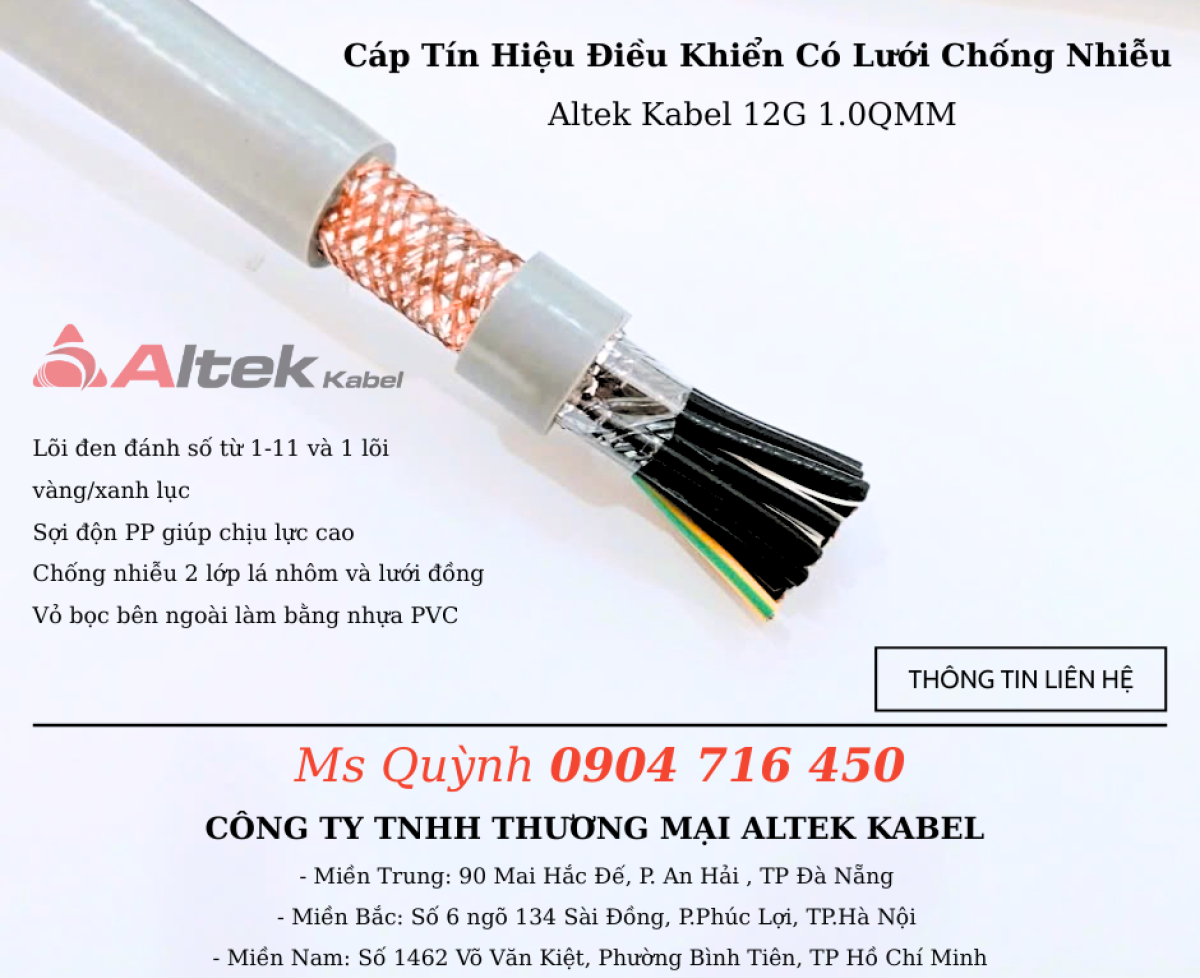 Cáp điều khiển tín hiệu 12 lõi có lưới Altek Kabel 12G1.0mm2 Đà Nẵng