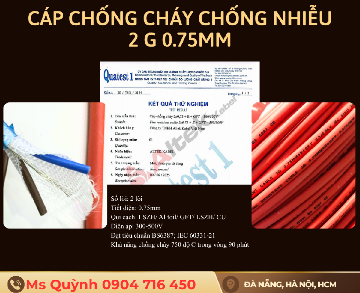 Cáp Chống Cháy Chống Nhiễu 2x0.75mm2 Altek Kabel IEC 60331-21