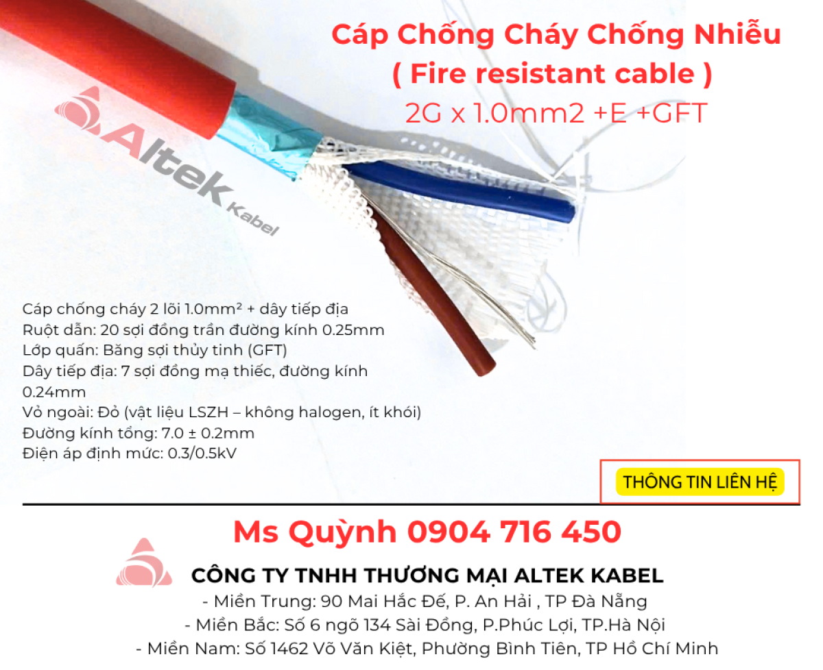 Cáp Chống Cháy Chống Nhiễu 2x1.0mm2 E GFT Altek Kabel Hà Nội