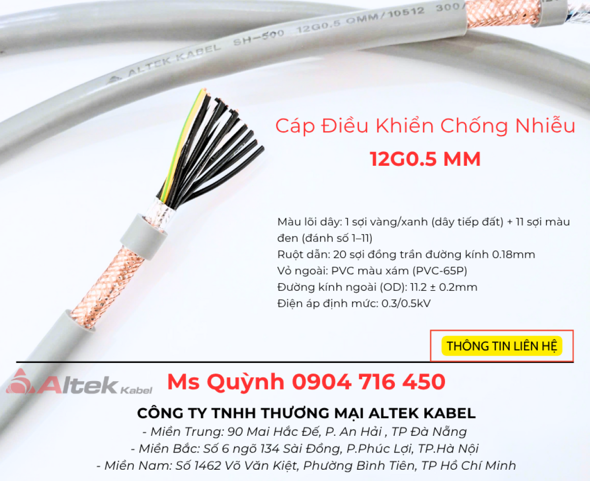 Cáp điều khiển có lưới chống nhiễu Altek Kabel 12x0.5mm2 Hà Nội