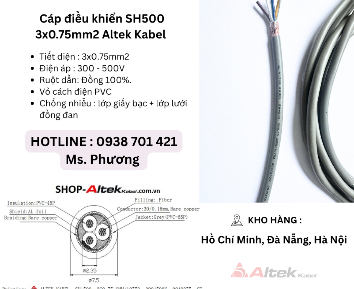 Cáp điều khiển SH500 3x0.75mm2 Altek Kabel Đà Nẵng, Hà Nội, Hồ Chí Minh