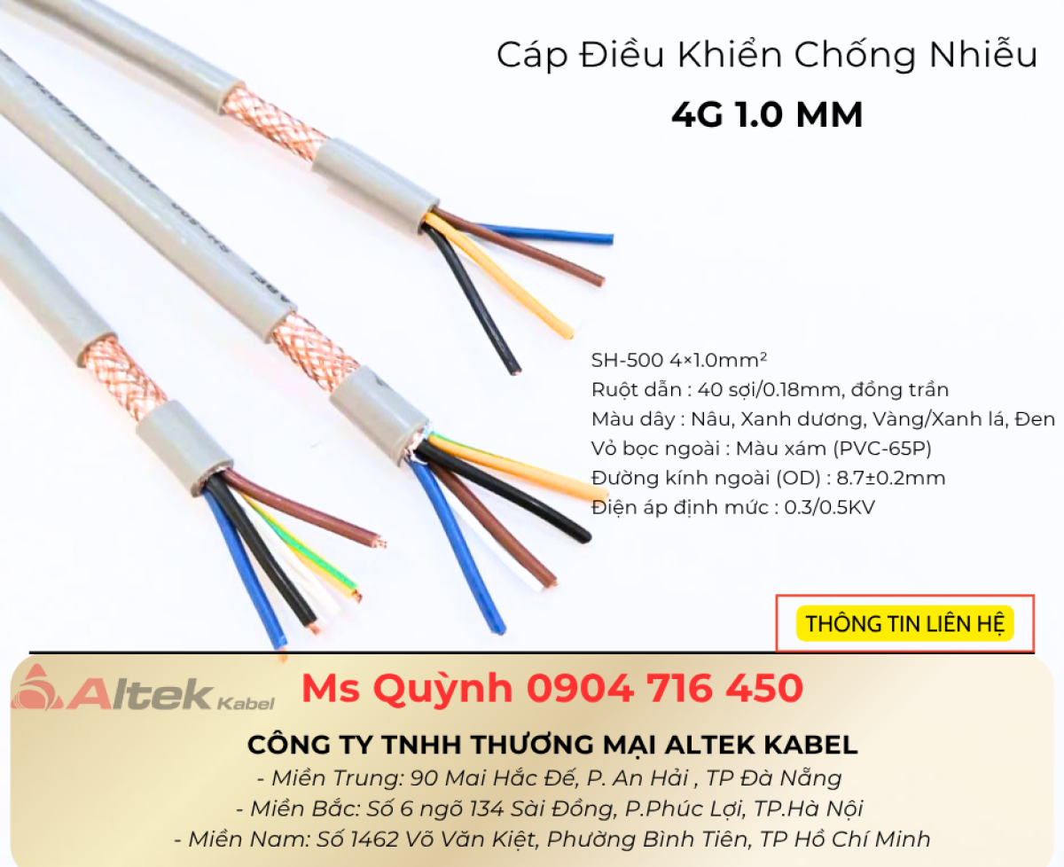 Cáp điều khiển Altek Kabel 4x1.0mm2 Đà Nẵng, Hồ Chí Minh, Hà Nội