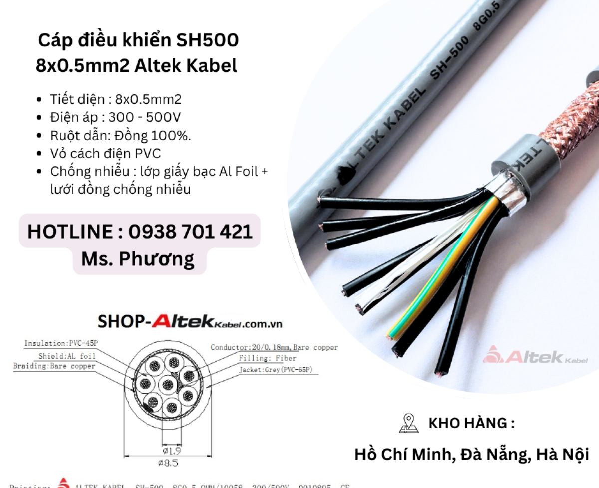 Cáp điều khiển SH500 8x0.5mm2 Altek Kabel Đà Nẵng, Hà Nội, Hồ Chí Minh