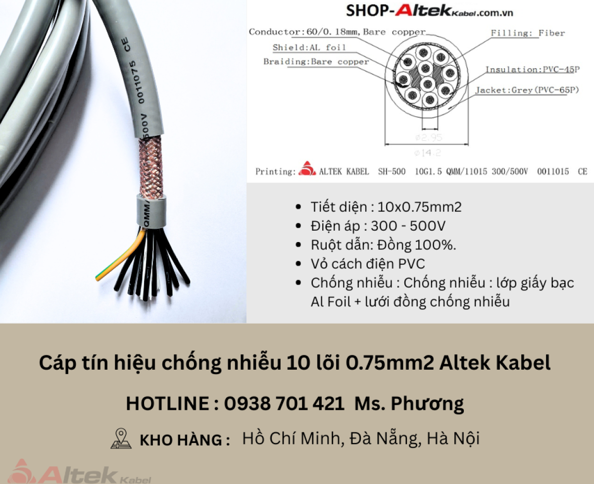 Cáp tín hiệu chống nhiễu 10 lõi 0.75mm2 Altek Kabel Đà Nẵng, Hà Nội, Hồ Chí Minh