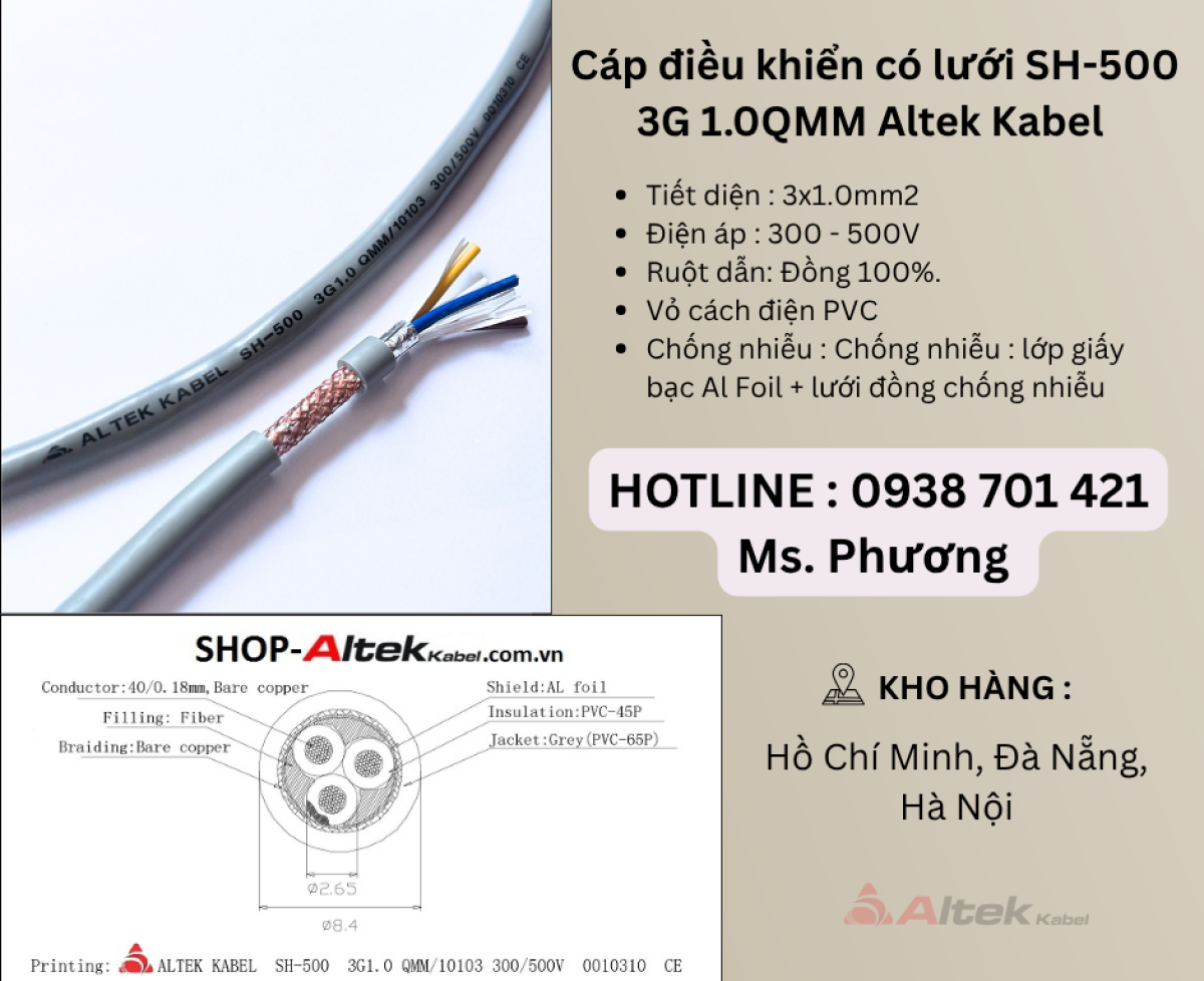 Cáp điều khiển có lưới SH-500 3G 1.0QMM Altek Kabel Đà Nẵng, Hà Nội, Hồ Chí Minh