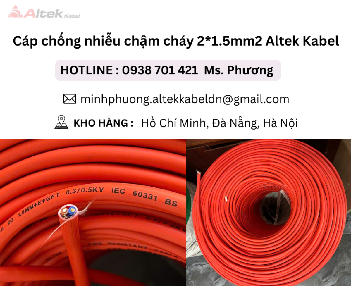 Cáp chống nhiễu chậm cháy 2*1.5mm2 Altek Kabel Đà Nẵng, Hà Nội, Hồ Chí Minh