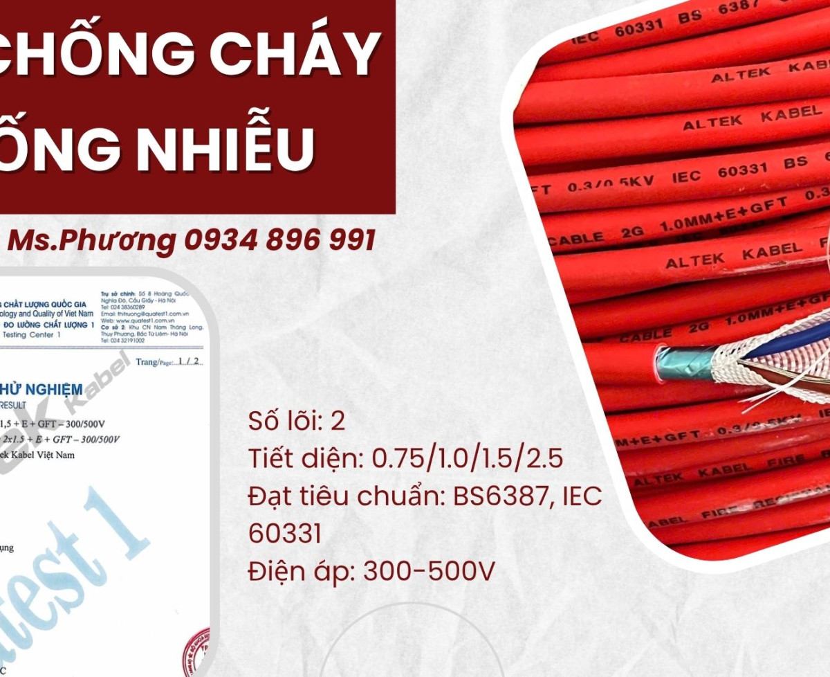Cáp Chống Cháy Chống Nhiễu 2x0.75 /1.0 /1.5 /2.5 – Altek Kabel Đà Nẵng – Hà Nội – HCM