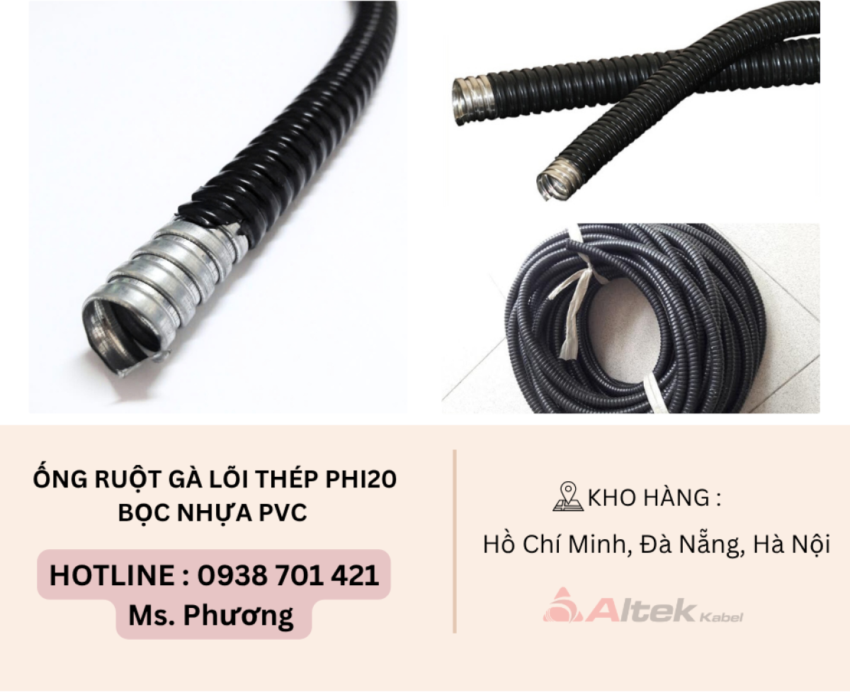 Ống ruột gà lõi thép Phi20 bọc nhựa PVC Đà Nẵng, Hà Nội, Hồ Chí Minh