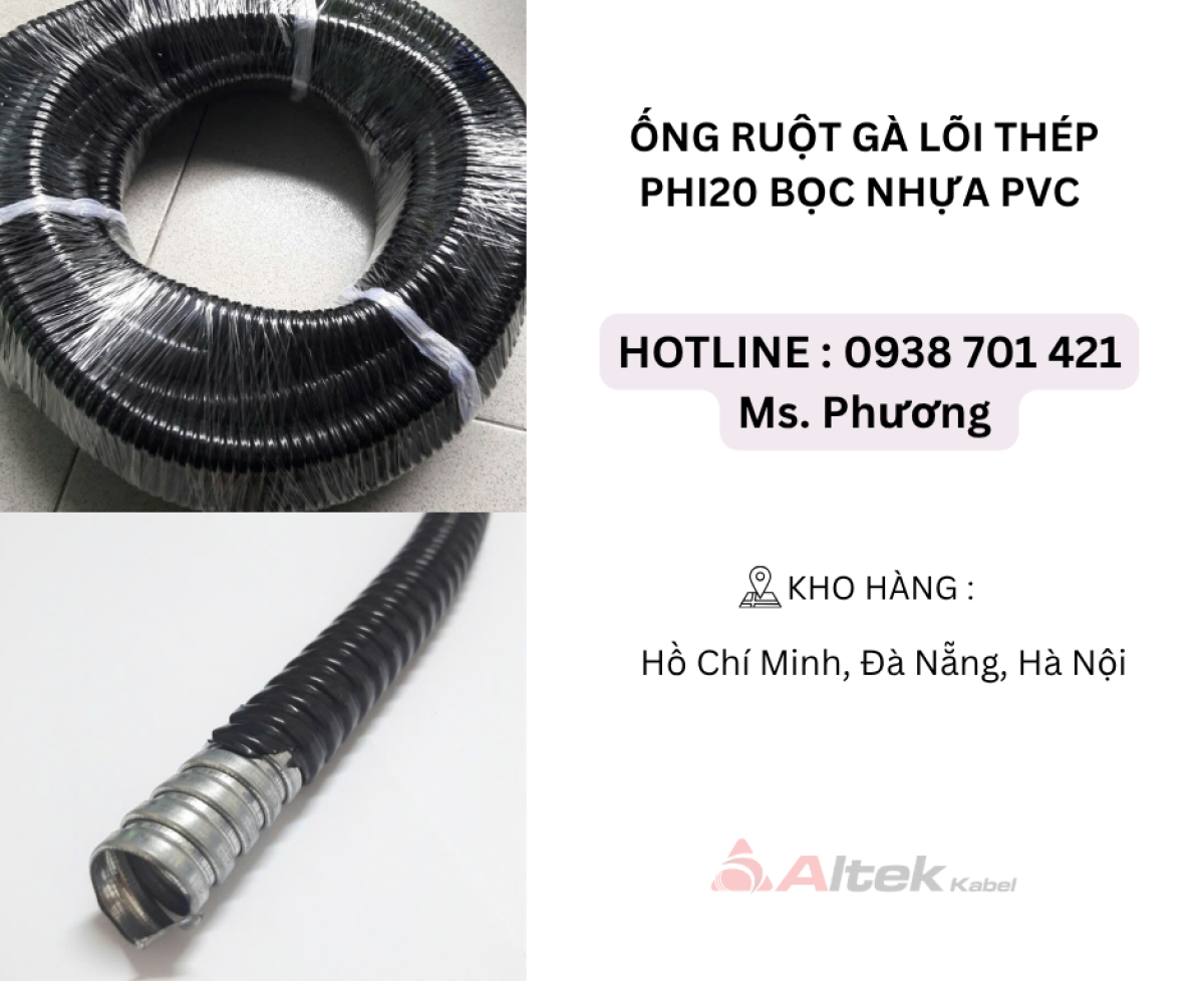 Ống ruột gà lõi thép Phi20 bọc nhựa PVC Đà Nẵng, Hà Nội, Hồ Chí Minh