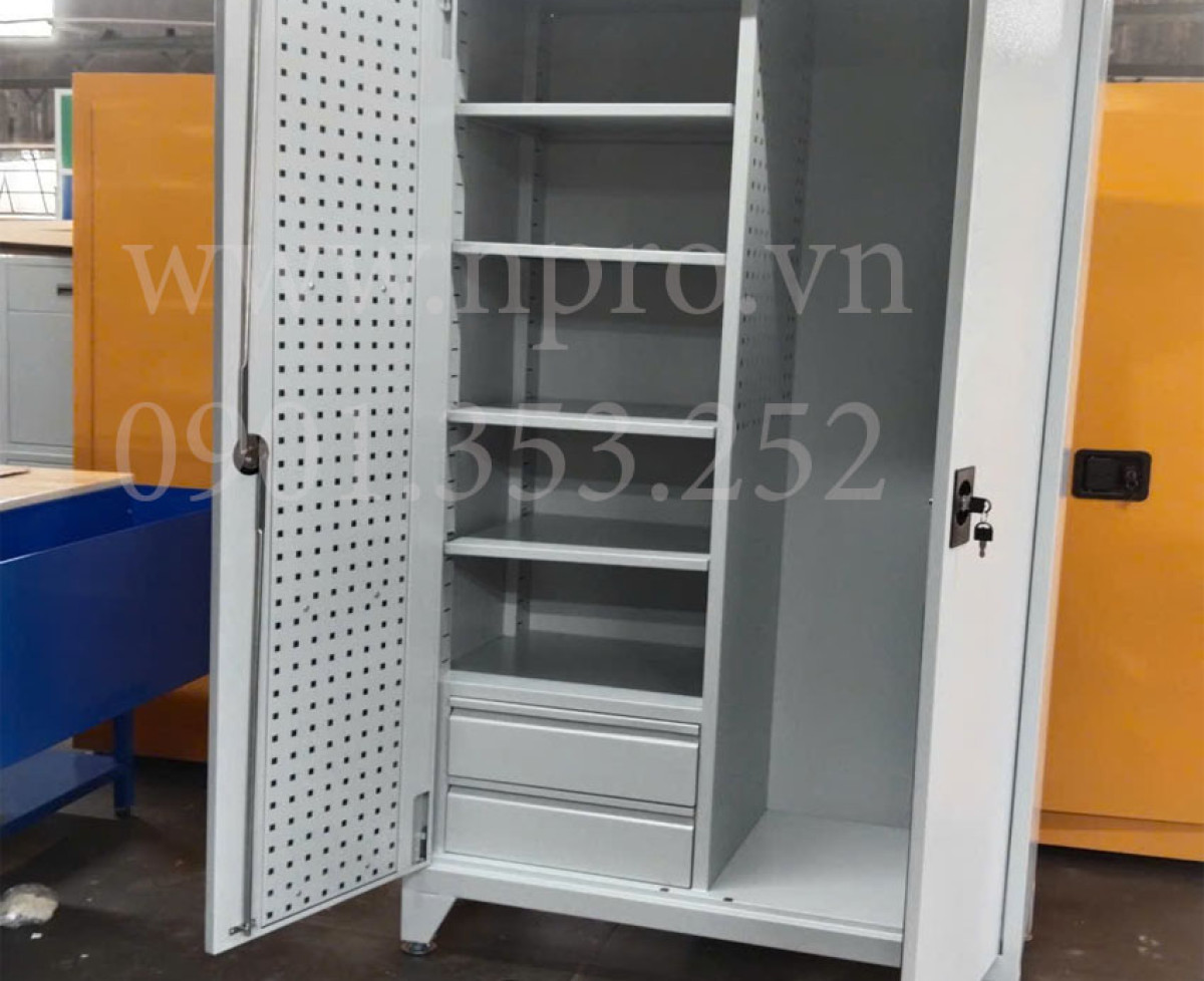 Tủ dụng cụ 2 cánh 2 ngăn 4 khay 2 khoang KT: W1000xD500xH1800mm