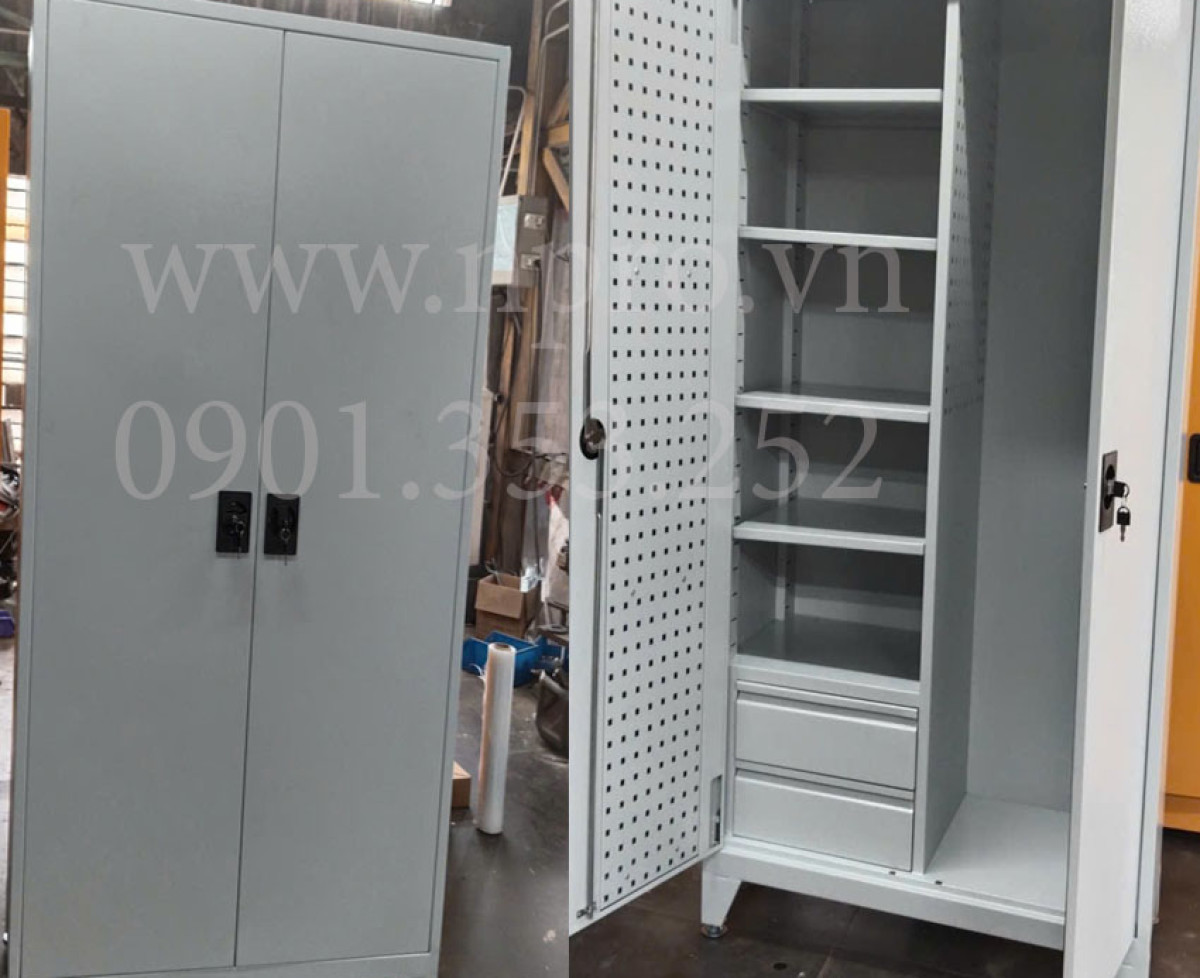 Tủ dụng cụ 2 cánh 2 ngăn 4 khay 2 khoang KT: W1000xD500xH1800mm