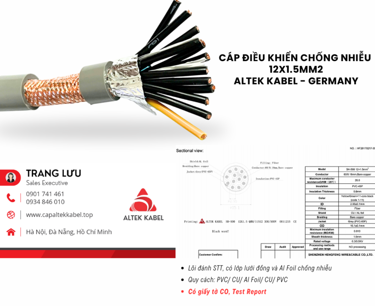 Cáp tín hiệu chống nhiễu 12x1.5 Altek Kabel RVVP, CVV/SC