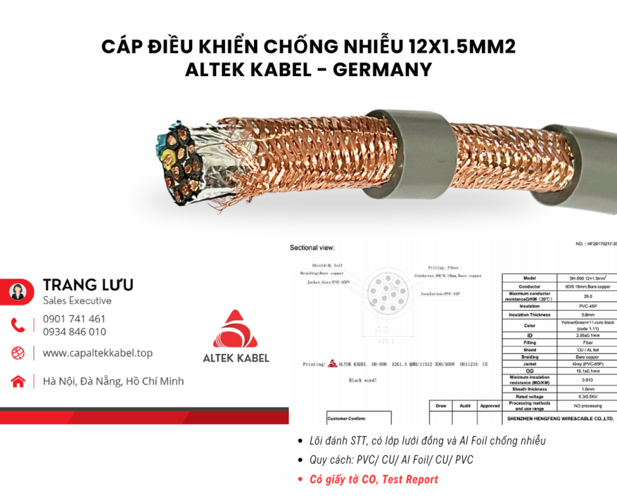 Cáp tín hiệu chống nhiễu 12x1.5 Altek Kabel RVVP, CVV/SC