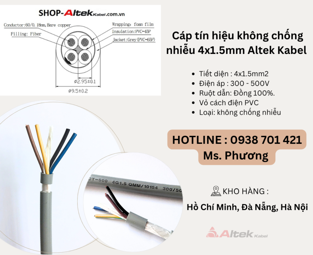 Cáp tín hiệu không chống nhiễu 4x1.5mm Altek Kabel Đà Nẵng, Hồ Chí Minh, Hà Nội