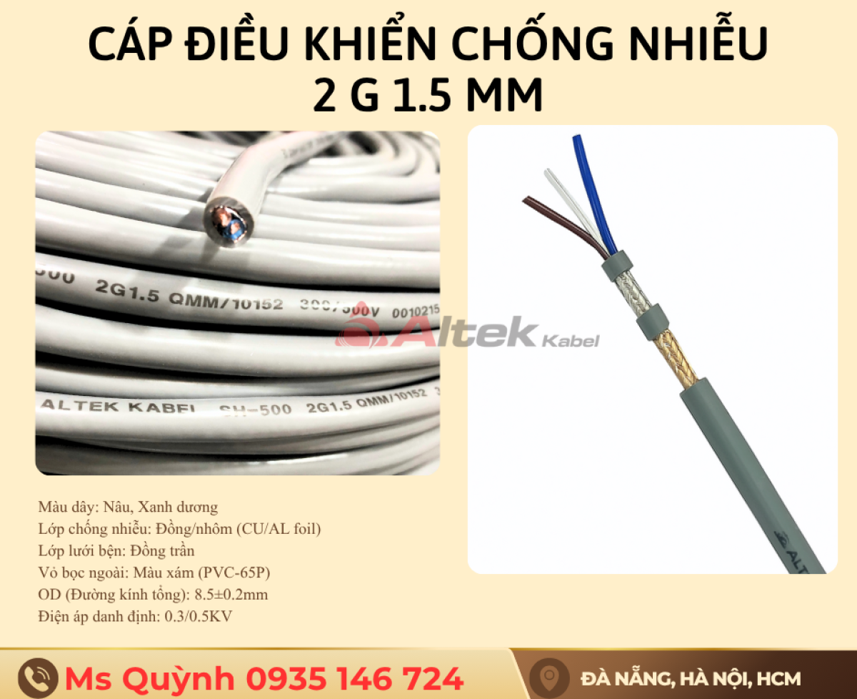 Cáp điều khiển chống nhiễu Altek Kabel 2x1.5mm2 Hà Nội, Đà Nẵng, Sài Gòn