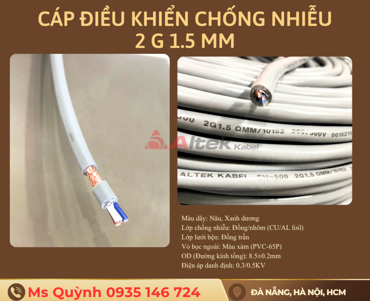 Cáp điều khiển chống nhiễu Altek Kabel 2x1.5mm2 Hà Nội, Đà Nẵng, Sài Gòn