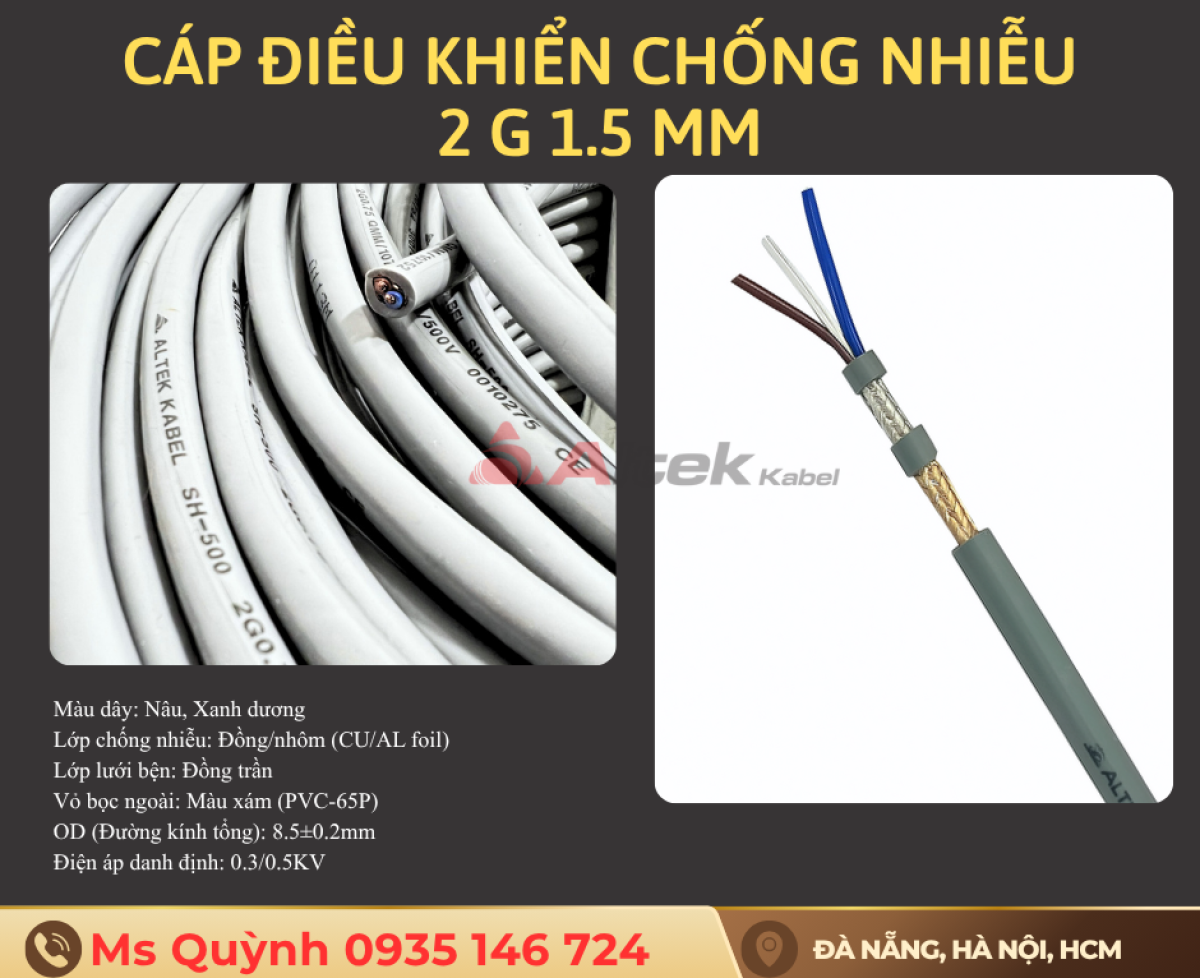 Cáp điều khiển chống nhiễu Altek Kabel 2x1.5mm2 Hà Nội, Đà Nẵng, Sài Gòn