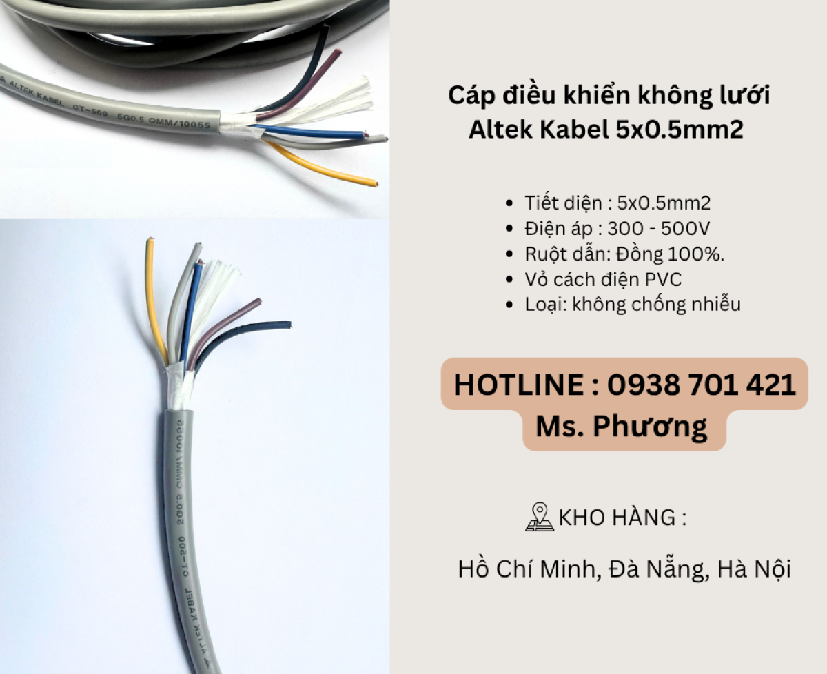 Cáp điều khiển không lưới chống nhiễu Altek Kabel 5x0.5mm2 Đà Nẵng, Hồ Chí Minh, Hà Nội