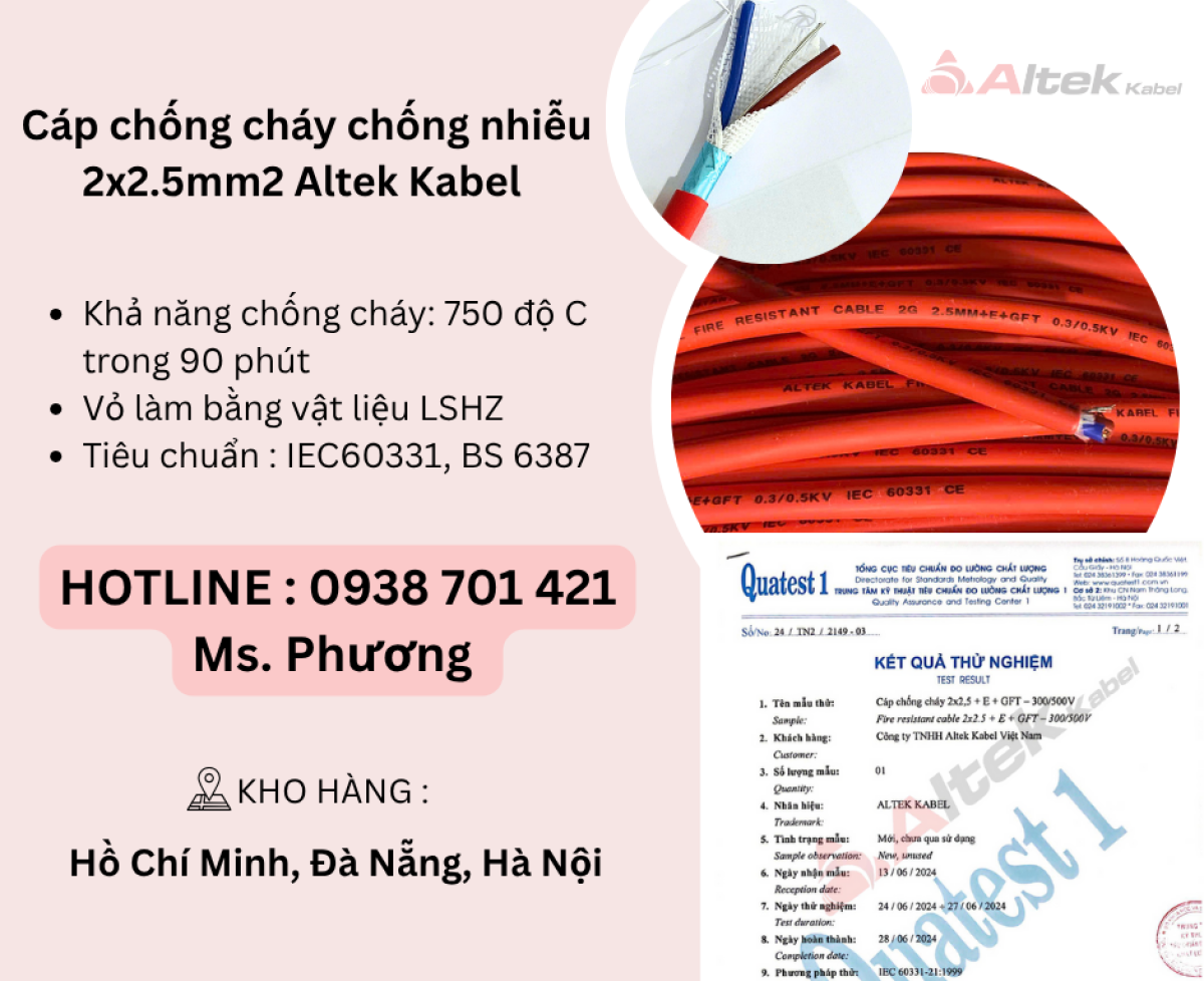 Cáp chống cháy chống nhiễu 2x2.5mm2 Altek Kabel Đà Nẵng, Hà Nội, Hồ Chí Minh