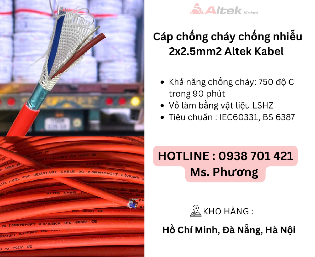 Cáp chống cháy chống nhiễu 2x2.5mm2 Altek Kabel Đà Nẵng, Hà Nội, Hồ Chí Minh