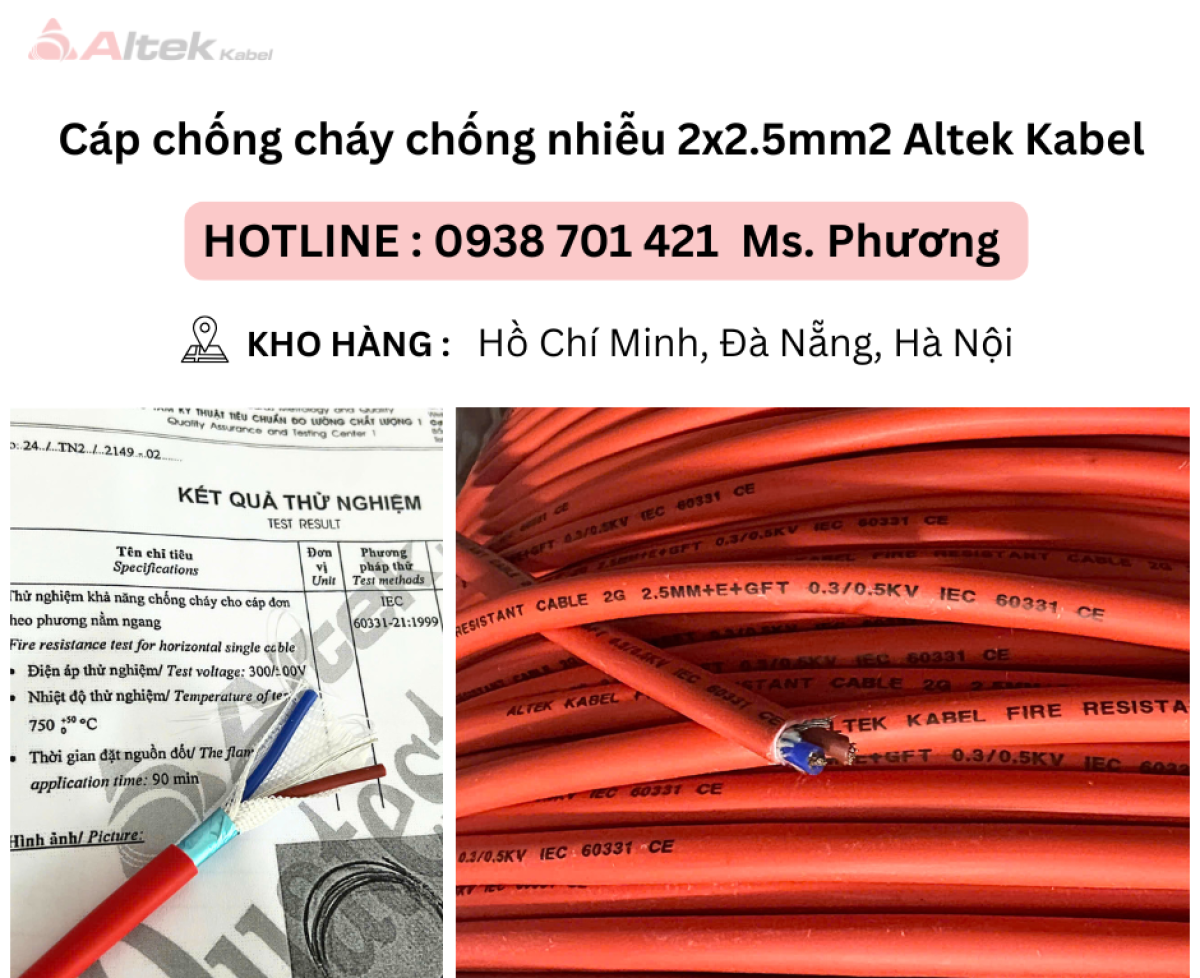 Cáp chống cháy chống nhiễu 2x2.5mm2 Altek Kabel Đà Nẵng, Hà Nội, Hồ Chí Minh