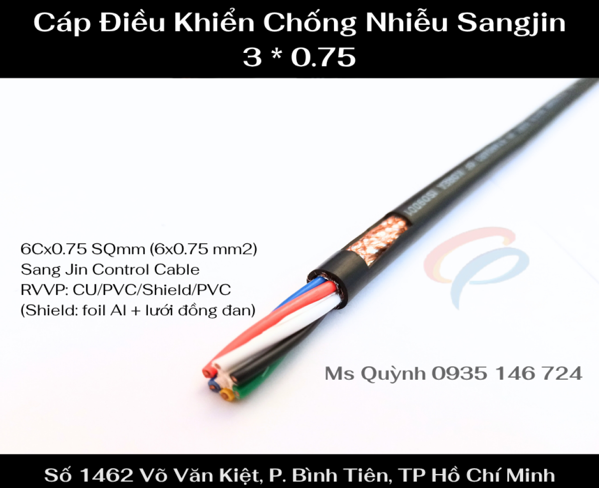 Cáp điều khiển 6x0.75 mm2 Sangjin, cáp tín hiệu 6 lõi Sài Gòn, HCM