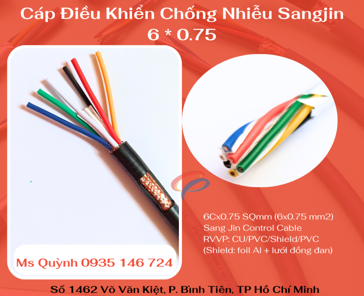 Cáp điều khiển 6x0.75 mm2 Sangjin, cáp tín hiệu 6 lõi Sài Gòn, HCM