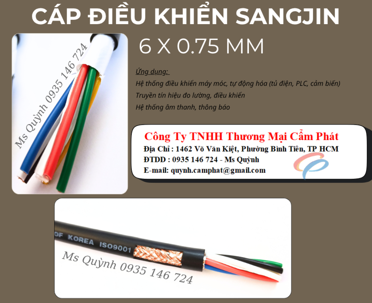 Cáp điều khiển 6x0.75 mm2 Sangjin, cáp tín hiệu 6 lõi Sài Gòn, HCM