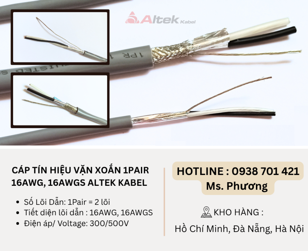 Cáp tín hiệu vặn xoắn 1Pair 16AWG, 16AWGS Altek Kabel Đà Nẵng, Hà Nội, Hồ Chí Minh