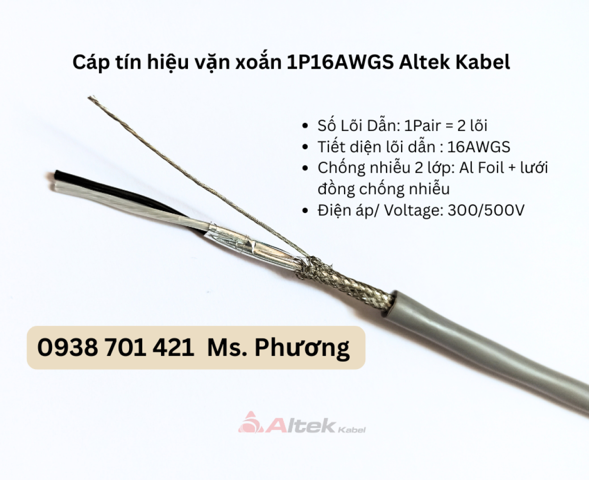 Cáp tín hiệu vặn xoắn 1Pair 16AWG, 16AWGS Altek Kabel Đà Nẵng, Hà Nội, Hồ Chí Minh