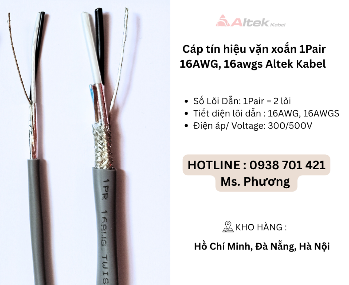 Cáp tín hiệu vặn xoắn 1Pair 16AWG, 16AWGS Altek Kabel Đà Nẵng, Hà Nội, Hồ Chí Minh