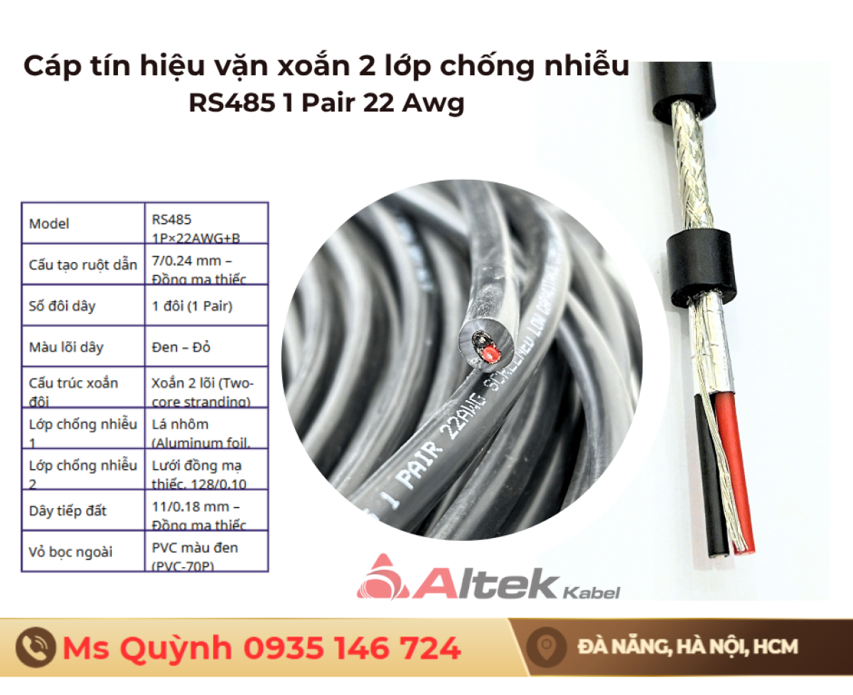 Cáp tín hiệu RS485 24AWG 1 Pair Altek Kbael Hà Nội, Đà Nẵng, Hồ Chí Minh