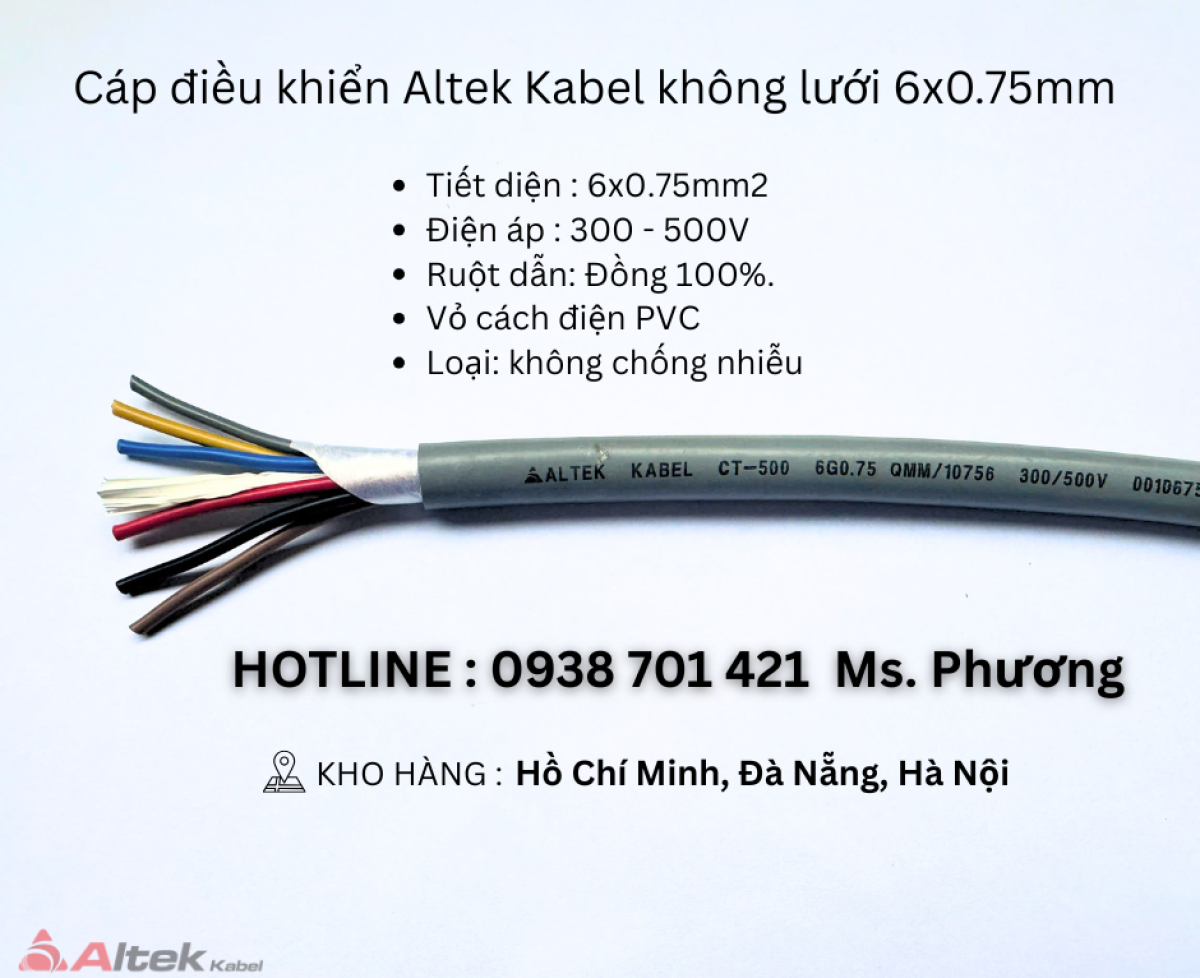 Cáp điều khiển Altek Kabel không lưới 6x0.75mm Đà Nẵng, Hà Nội, Hồ Chí Minh