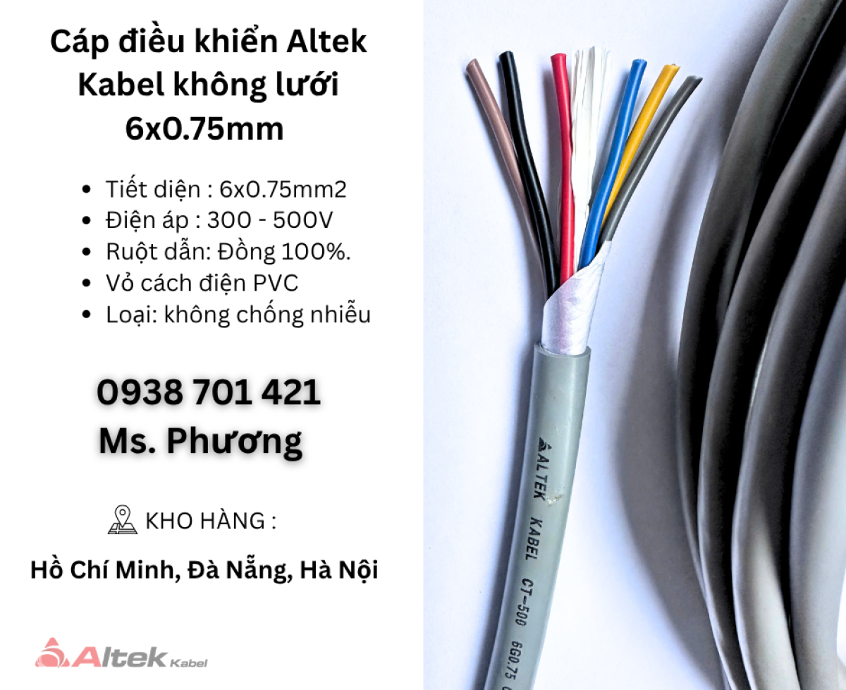 Cáp điều khiển Altek Kabel không lưới 6x0.75mm Đà Nẵng, Hà Nội, Hồ Chí Minh