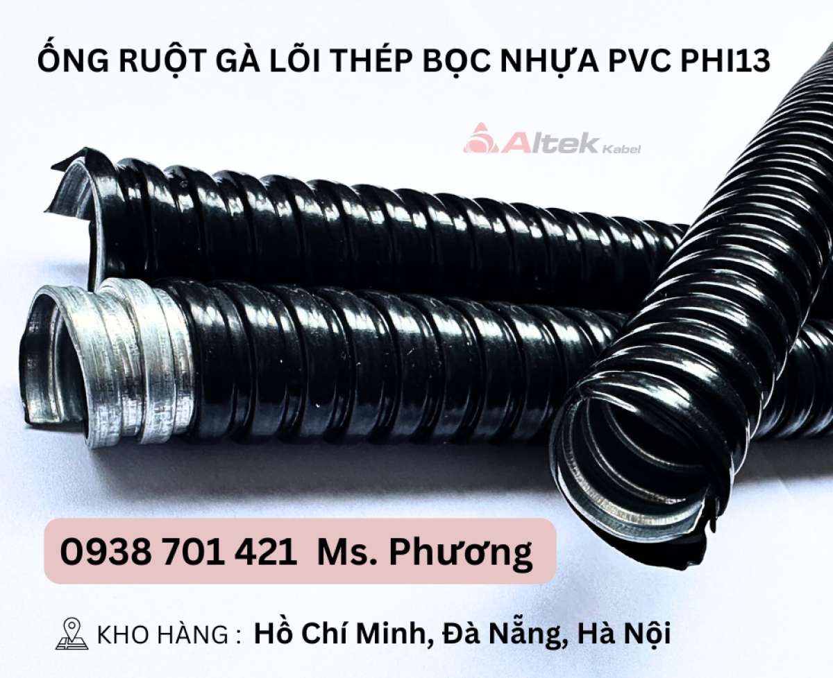 Ống ruột gà lõi thép bọc nhựa PVC Phi13 tại Đà Nẵng, Hà Nội, Hồ Chí Minh