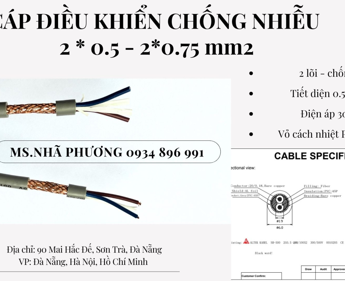 CÁP ĐIỀU KHIỂN 2 X 0.75 MM2, 2 X 0.75 MM2 GIAO HÀNG TOÀN QUỐC
