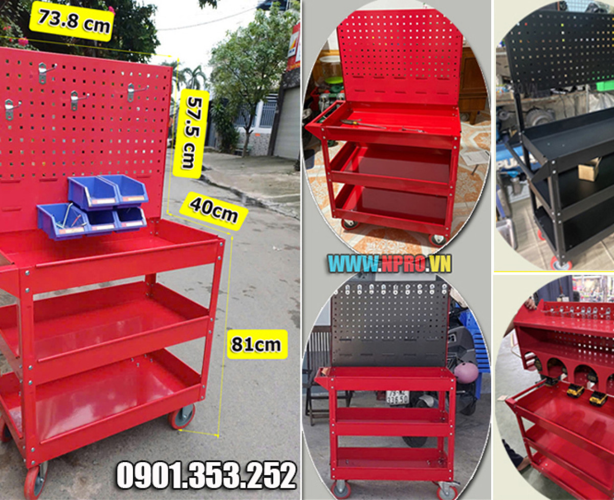 Xe đẩy 3 ngăn – Bảng treo khay nhựa KT: 738×400