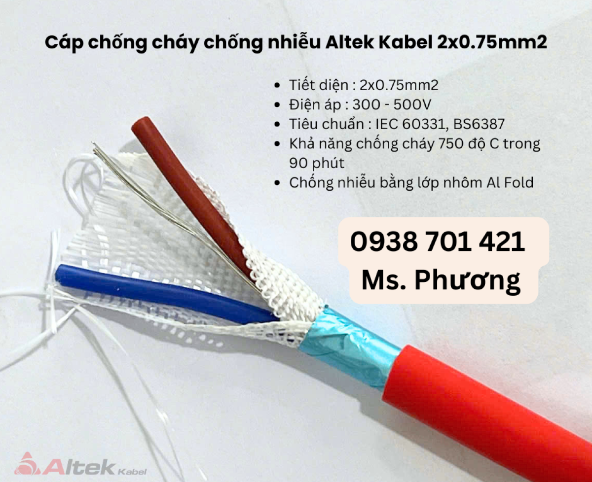 Cáp chống cháy chống nhiễu Altek Kabel 2x0.75mm tại Đà Nẵng, Hà Nội, Hồ Chí Minh