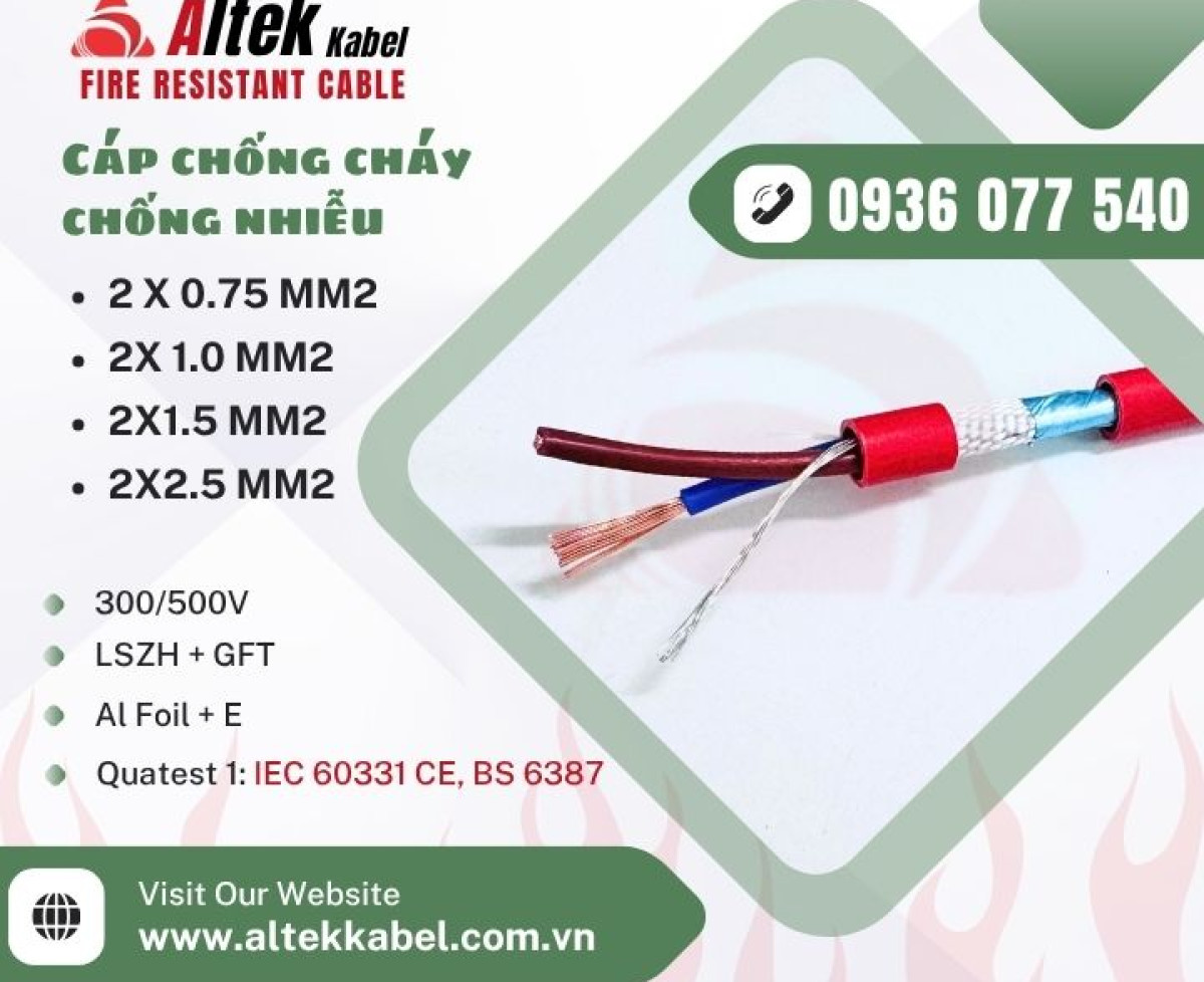 Cáp chống cháy chống nhiễu 2x0.75mm² Altek Kabel - FR Cable LSZH - GFT